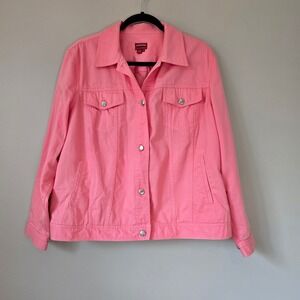 Chaps Pastel Pink Denim Jacket - Preppy Coastal Grandmother Style | Size 1X